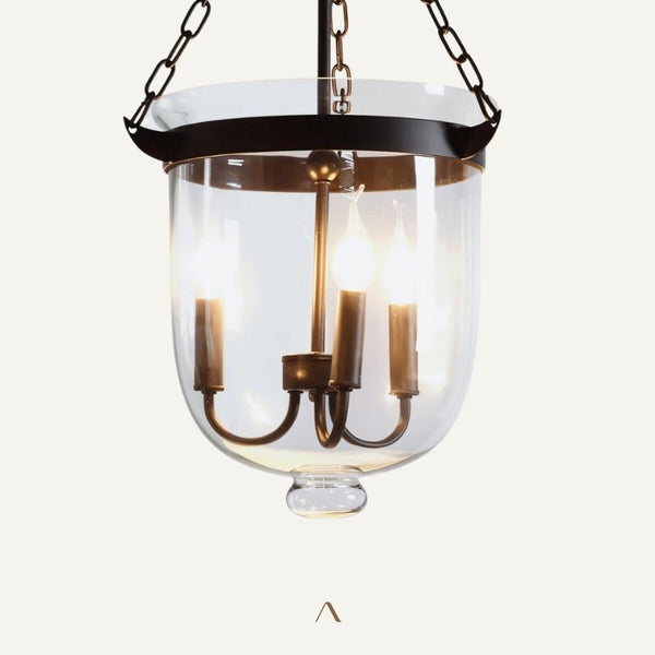 Agly Pendant Light — a clear glass shade on a black iron frame holding three E14 candle-style LEDs