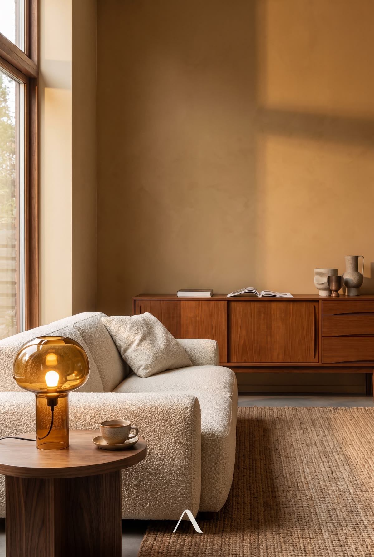 Midcentury Modern Living Room Ideas — Teak & Amber Glass