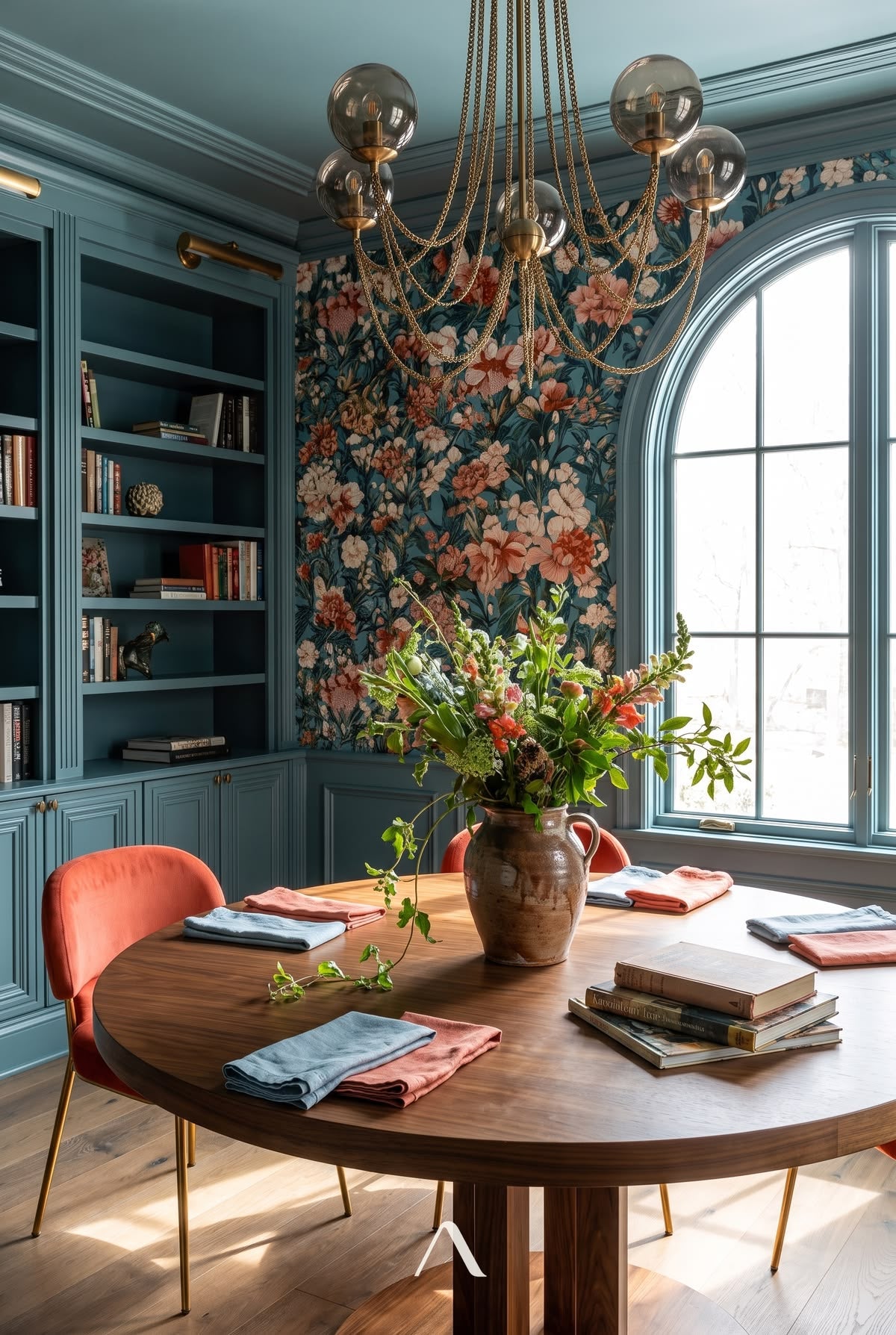 Dining Room Chandelier Ideas — Multipoint Brass Swag Over a Round Table