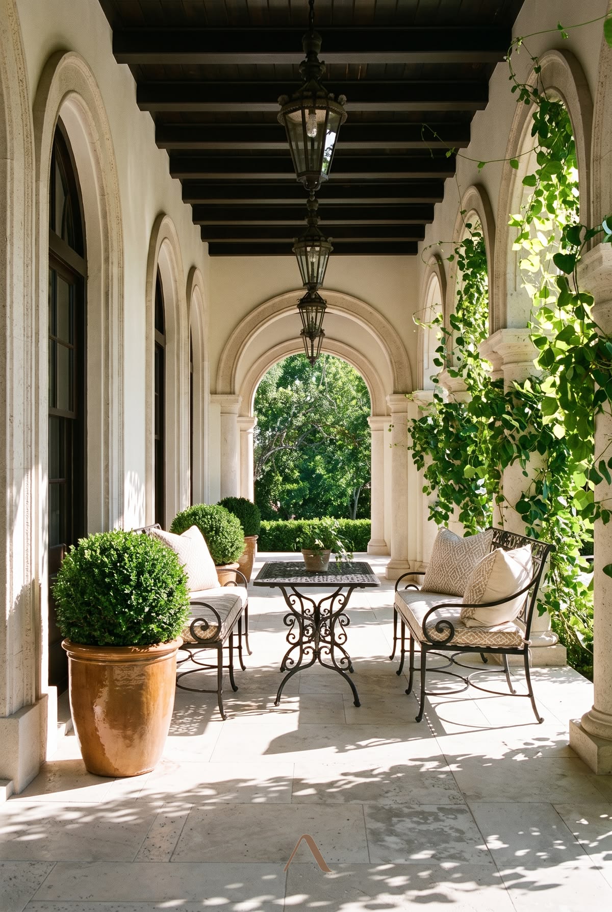 Strung Lanterns Line a Mediterranean Loggia