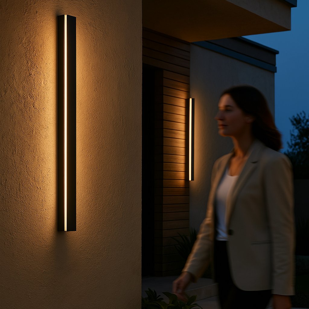 image_text: modern led outdoor wall lamp installed on home ...
