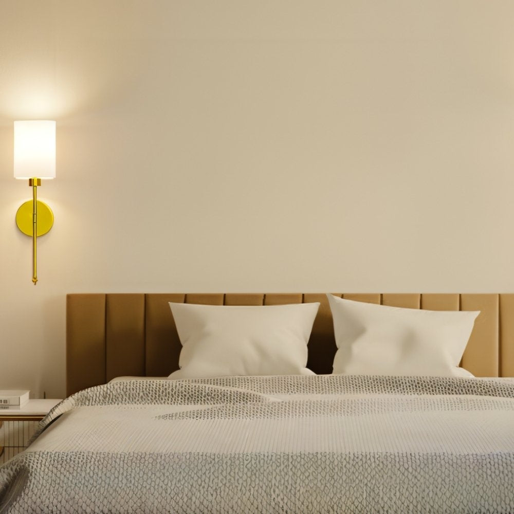 image_text: parkel-wall-lamp-gold-fabric-shade-wireless-bed...