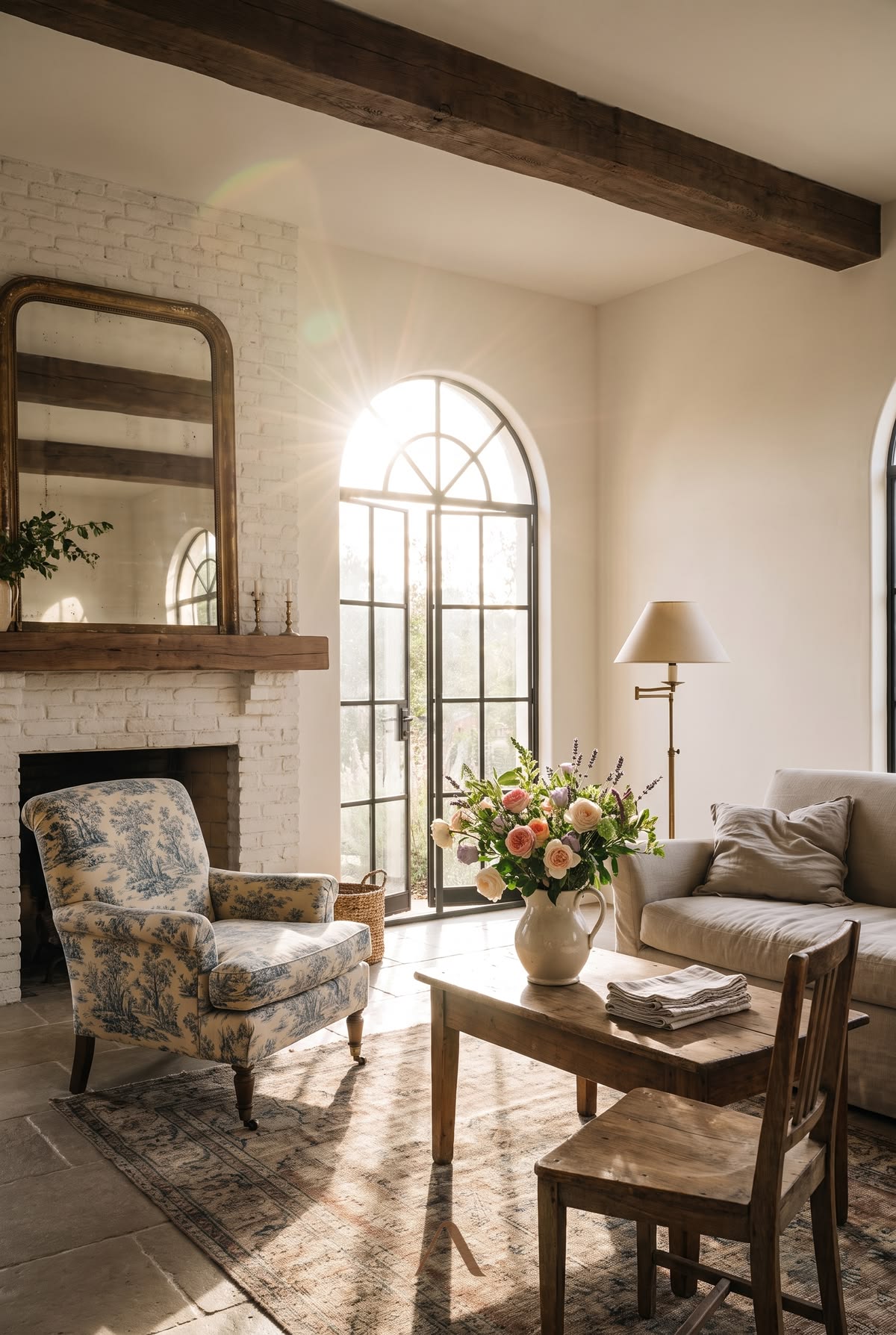 French Country Living Room Ideas — Sunlit Toile Morning