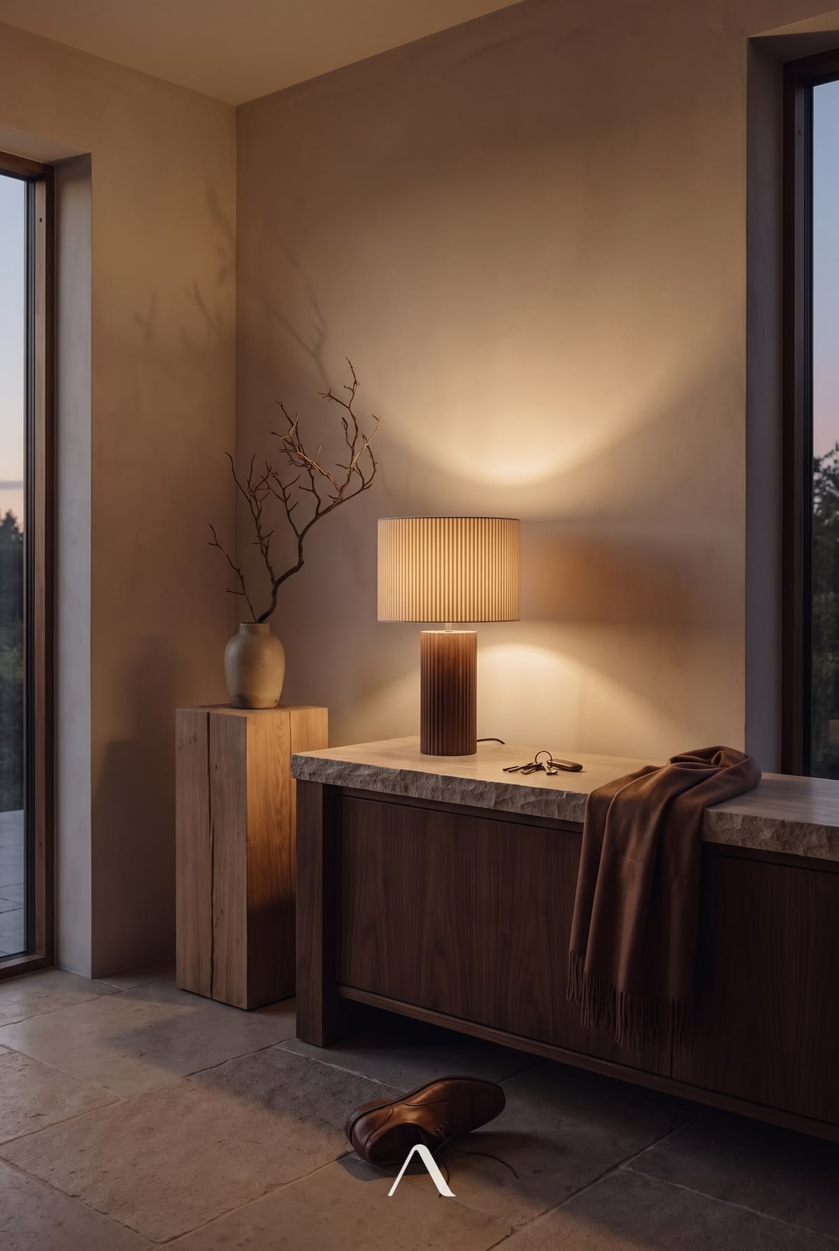 Entryway Console Ideas — Stone Console at Dusk