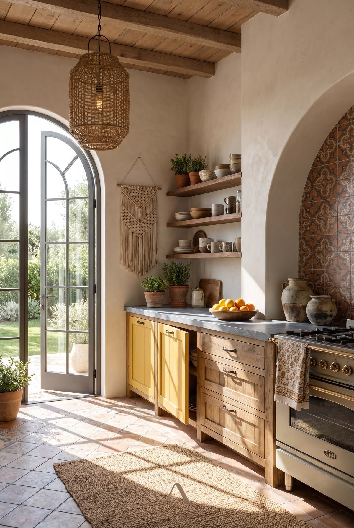 Bohemian Kitchen Ideas — Woven Textures at Soft Midday