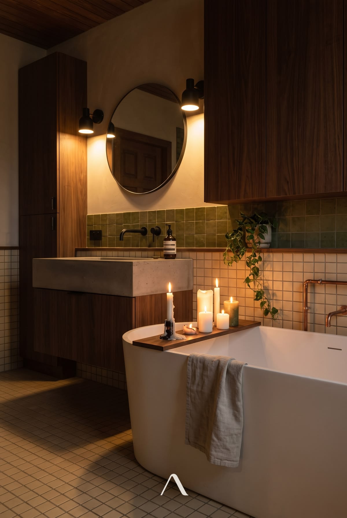 Bathroom Sconce Ideas — Matte Black Fixture, Candlelit Ambience