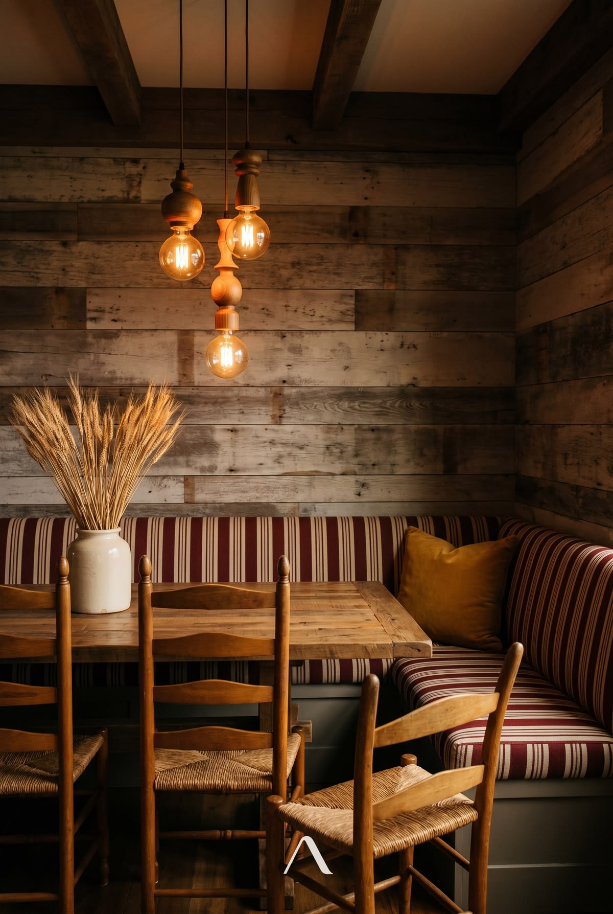 Turned-Wood Pendants Warm a Farmhouse Table