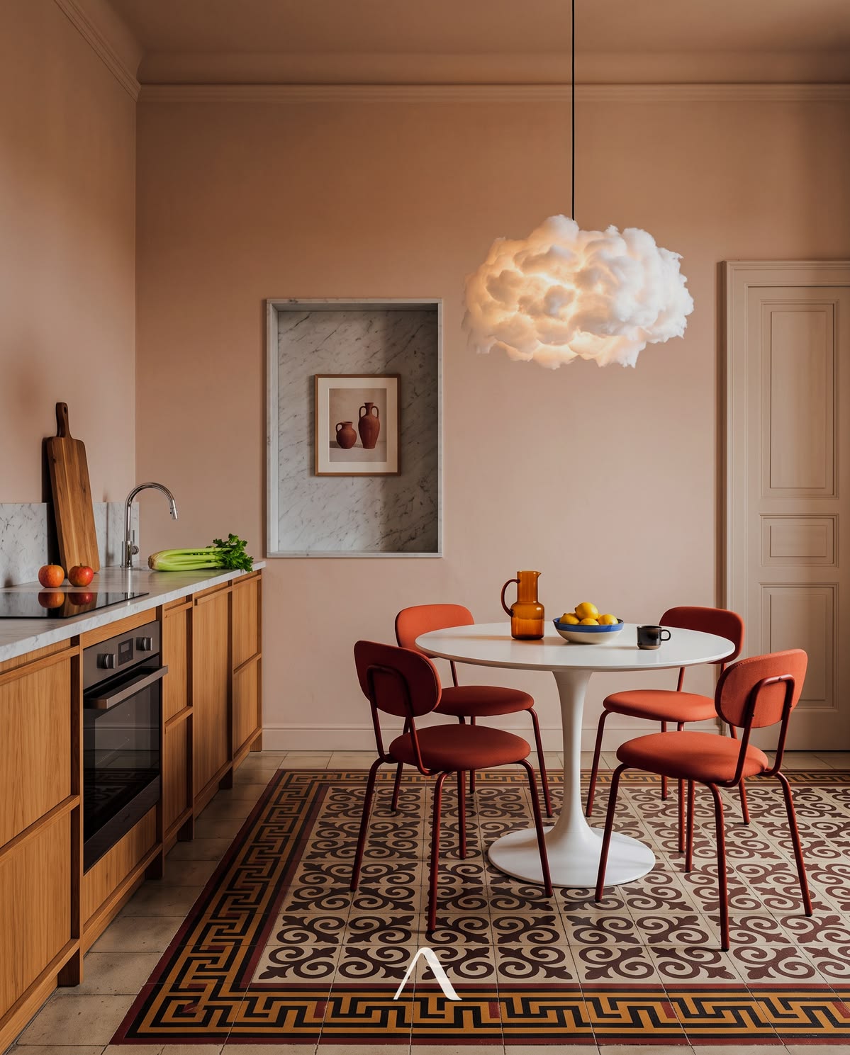Peach plaster kitchen