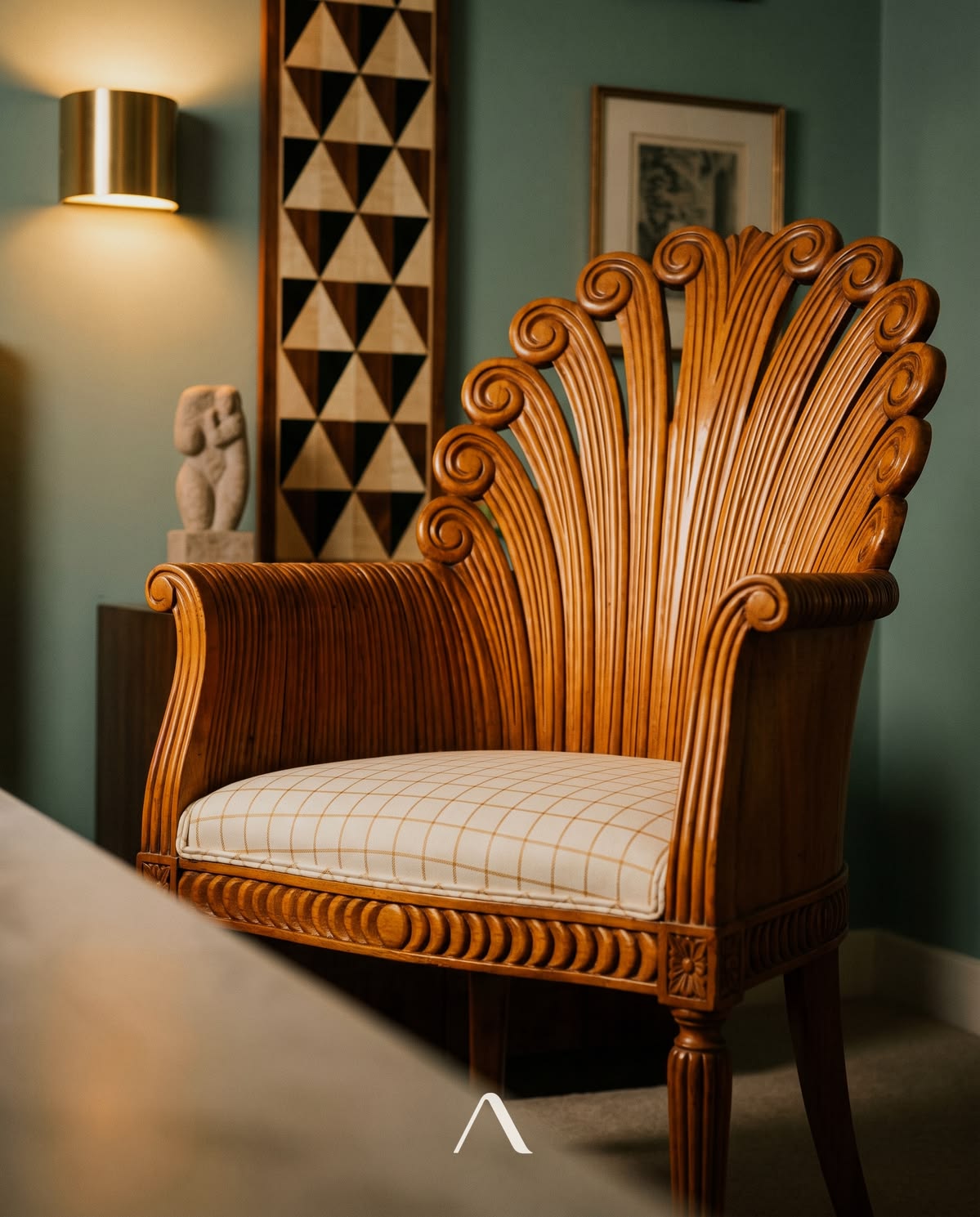 Carved fan-back armchair