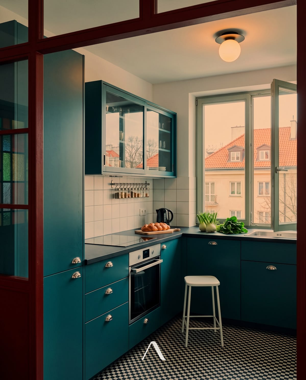 Teal blue kitchen