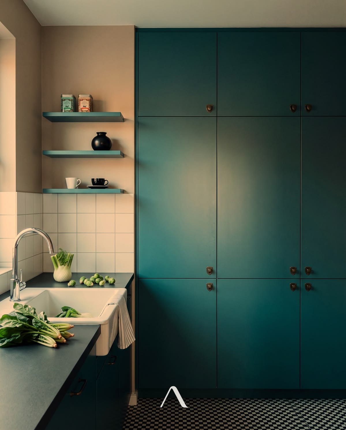 Teal tall cupboards