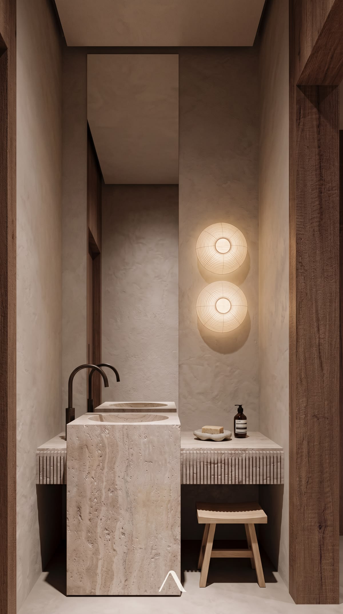 Travertine vanity alcove