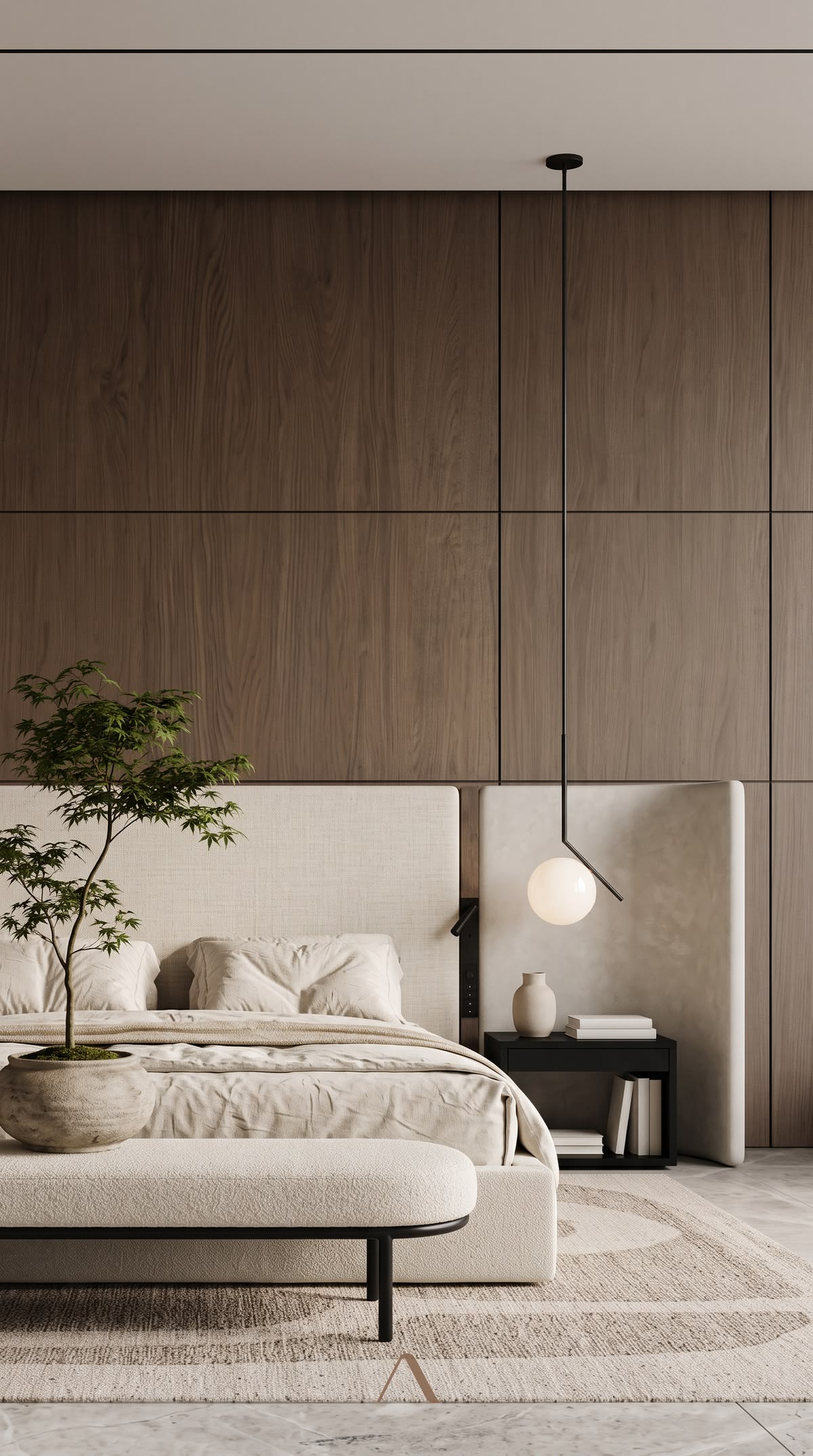 Walnut panelled bedroom