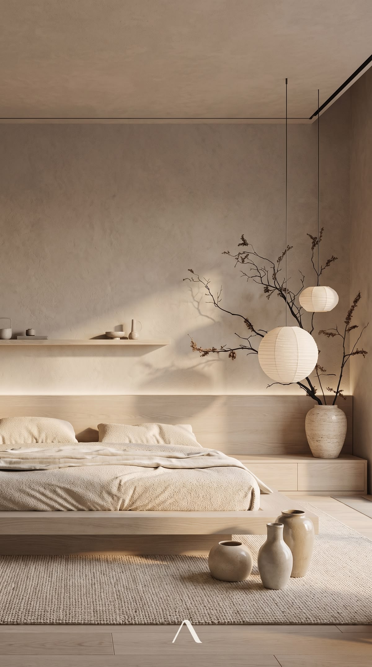 Pale oak platform bed